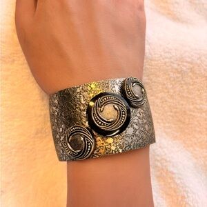 Brutalist Silver Tone Unique Handcrafted Cuff Bracelet